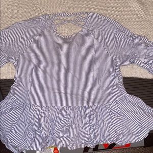 Blue and white striped ruffled top